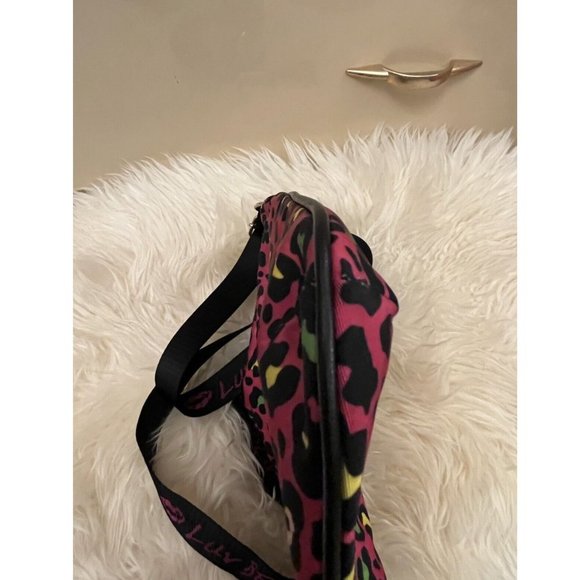 BETSY JOHNSON HOT PINK FUSCHIA LEOPARD CHEETAH ANIMAL PRINT NYLON CROSSBODY BAG - Picture 6 of 11